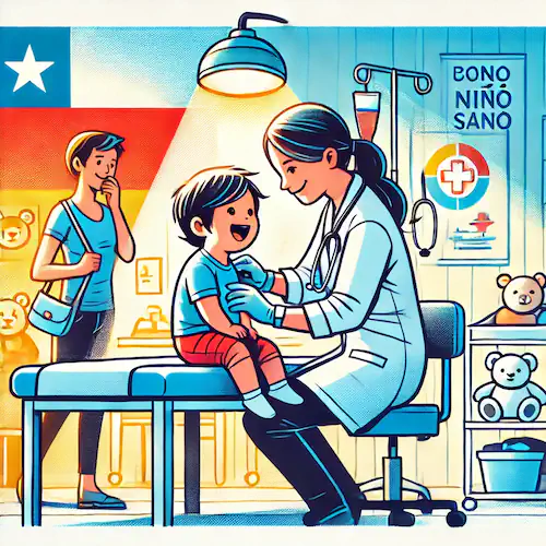 Niño sonriente en control médico, representando el Bono Control Niño Sano Chile 2025