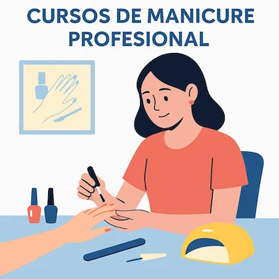 Curso de manicura representado con ilustración digital.