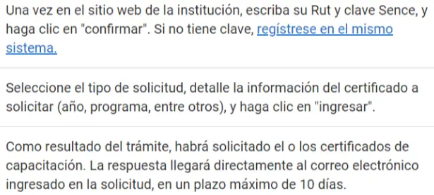 Ilustración del proceso para obtener certificado de aprobación de curso Sence